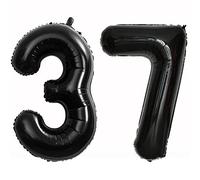 40 Inch 2 Balloons Number 37th Black Birthday XXL 100 cm Giant Foil Balloon Number Balloon 37 Black Number Foil Balloon 37 Balloon Number 37 Helium Balloon 37 for Birthday Party Decoration (37)