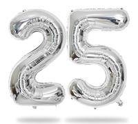 40 Inch 25th Birthday Balloons for Men, Mylar Self Inflating Silver 25 Balloon Number, Big Foil 2 & 5 Helium Balloons for Women 25 Year Old Birthday Party Decorations Women Anniversary Decor Supplies