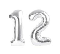 40 Inch Balloon Number 12, Silver Large Number Balloons Birthday Gift for 12 21 Years Old, Maylar Balloon Decorations for Wedding Engagement Graduations Memorial Day's