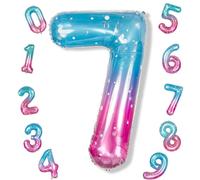 40 Inch Balloon Number 7 Mermaid, Large Mylar Foil Blue Pink Starry Number Seven Balloons Set for Girls Women, Rainbow Globos de Numero 7 Helium Balloons for Girls 7th Birthday Party Decorations
