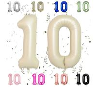 40 Inch Beige 10 Number Balloons,Cream 1 & 0 Foil Large Balloons,10 Big Digit Number Balloon for Girls Boys 10th Birthday Anniversary Decorations Graduation Party Supplies