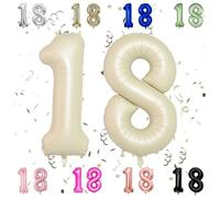 40 Inch Beige 18 Number Balloons,Cream 1 & 8 Foil Large Balloons,18 Big Digit Number Balloon for Girls Boys 18th Birthday Anniversary Decorations Graduation Party Supplies