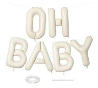40 Inch Beige OH BABY Balloon for Baby Shower - Large Cream White Letters With Ribbon - Neutral Ivory Alphabet Banner Sign for Gender Reveal Backdrop Party Decorations