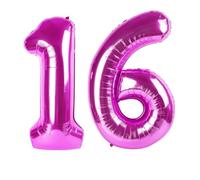 40 Inch Black Number 16 Balloon Rose Purple Number 16 Balloon 40 Inch, 16th Birthday Party Decorations for Boy or Girl Huge Mylar Anniversary Party Supplies