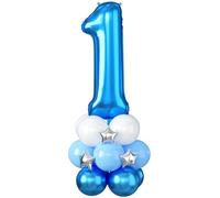 40 Inch Blue Number 1 Balloon, Giant Number 1 Foil Balloon, Large Number One Balloons Tower Stand with Star, Big Helium Digital Balloons Stack for Boys First 1st Birthday Baby Shower Anniversary Party