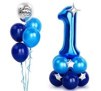 40 Inch Blue Number 1 Balloon with Happy Birthday Metallic Foil and Star - Self Inflating Helium for Boys Mens Birthday Party Decorations Anniversary