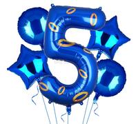 40 Inch Blue Number 5 Foil Balloon Gold Rings 5 Pcs Giant Dark Blue Number 5 Mylar Balloons for Boys Game Star Round Balloon 5th Birthday Party Decoration