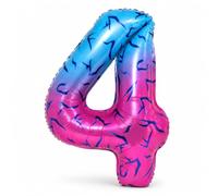 40 Inch Blue Pink Gradient Number 4 Balloon, K-pop Inspired Foil Number Balloon with Abstract Wing Tattoo Pattern for Anime Aesthetic Birthday Party, Anniversary and Fan Party Decorations (Number 4)