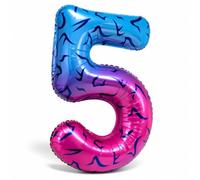 40 Inch Blue Pink Gradient Number 5 Balloon, K-pop Inspired Foil Number Balloon with Abstract Wing Tattoo Pattern for Anime Aesthetic Birthday Party, Anniversary and Fan Party Decorations (Number 5)
