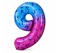 40 Inch Blue Pink Gradient Number 9 Balloon, K-pop Inspired Foil Number Balloon with Abstract Wing Tattoo Pattern for Anime Aesthetic Birthday Party, Anniversary and Fan Party Decorations (Number 9)
