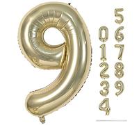 40 Inch Champagne Gold Foil Balloon Number 9, Large Self Inflating Light Gold Number Balloons 0-9 Helium Balloons Set for Girls Boys 9th Birthday Women Anniversary Graduation Party Decoration Supplies