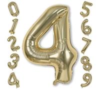 40 Inch Champagne Gold Number Balloon 4, Large Self Inflating Light Gold Foil 4 Number Balloons 0-9, Digital 4 Helium Balloons Set for Girls Boys 4th Birthday Boho Women Anniversary Party Decorations
