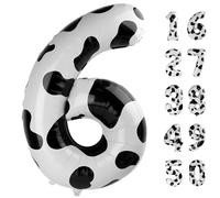 40 Inch Cow Print Balloon Number 6 Balloon,6 Foil Mylar Helium Large Digital Balloon Cow Print Birthday Numbers Jumbo Balloons 16th or 61st Anniversary Party Decorations Supplies
