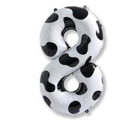 40 Inch Cow Print Number 8 Balloons, Large Foil 8th Birthday Balloon Decorations for Girls, Self Inflating Number 8 for Boys Birthday Party Farm Animal Theme Cowboy Cowgirl Theme Party Decor Supplies