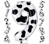 40 Inch Cow Print Numbers 9 Balloons, Large Self Inflating Farm Digital 9 Helium Balloon, Foil Mylar Number 9 Balloons for Women Men Girls 9th 29th Birthday Party Anniversary Decorations