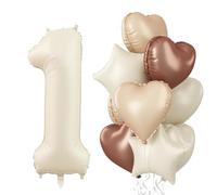 40 Inch Cream 1 Balloon Decor, Beige Tan Brown Heart Balloons, Foil Neutral Nude Sand White Helium Star Number 1 Balloons for Girls 1st Birthday Anniversary Baby Shower Party Boho Decoration Supplies