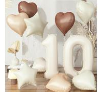 40 Inch Cream 10 Balloon Decor, Beige Tan Brown Apricot Heart Balloon, Foil Neutral Nude Sand White Helium Star Number 10 Balloons for Girls 10th Birthday Anniversary Party Boho Decoration Supplies