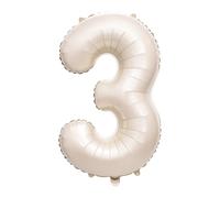 40 Inch Cream Number 3 Balloon for 3rd Third Birthday Decoration, Large Self Inflating Beige Ivory White Mylar Foil Digit Helium Balloons for Boys Girls Women Men Anniversary Party Supplies