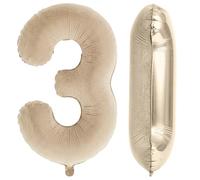 40 Inch Cream White Number 3 Balloon, Large Foil Number Balloons for 3rd 30th Birthday Decorations Men Women, Big Flocked Matte Texture Velvet Beige Balloon Three for Party Anniversary