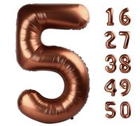 40 Inch Dark Brown Balloon Number 5 Balloon Chocolate Jumbo Mylar Foil Helium Balloon for 15 25 35 50 Big Giant Jumbo Huge Foil Mylar Balloons 55th 65th Birthday Balloons Men Women Party Decorations