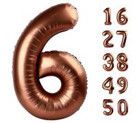 40 Inch Dark Brown Balloon Number 6 Balloon,6 Foil Mylar Helium Large Digital Balloon Birthday Numbers Jumbo Balloons 16th or 61st Anniversary Party Decorations Supplies