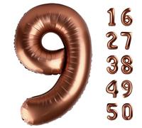 40 Inch Dark Brown Balloon Number 9,Chocolate Jumbo Mylar Foil Helium Balloon for 9 19th 29th 39th 90th 99th Digital Balloons for Birthday Party,Wedding Anniversary Party Decorations