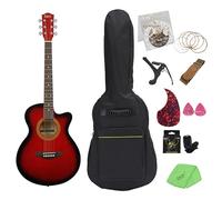 40 Inch Folk Set Guitar, Basswood Notched Guitar, Classical Acoustic Guitar, Beginner Adult Performance Grade Guitar, 40 Inch Guitar, Folk Guitar, Plucked Instrument, Guitar Set (Red)