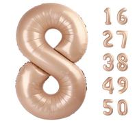 40 Inch Giant Caramel Foil Number 8th 18th 28th Birthday Balloons Digit 8 Balloons for Men Women 80th Anniversary Party Decorations Supplies