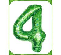 40 Inch Giant Green Pixel Miner Theme Number Foil Balloons, Numbers 4 Available, Large Mining Style Party Balloons for Kids' Birthday & Anniversary Decorations