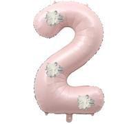 40 Inch Giant Light Pink Number 2 Balloon with White Design 3D Flowers Perfect for Girls Birthday Party Decoration of Ages Like 1、2、3、11、12、13、21、22、23、31、32、33