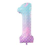 40 Inch Giant Mermaid Theme Number Balloons Fish Scale Foil Balloon - Large Purple Blue Number 1 Balloons for Kids' Birthday Mermaid Party Decorations Baby Shower Supplies (Numbers 0-9 Available)