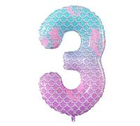 40 Inch Giant Mermaid Theme Number Balloons Fish Scale Foil Balloon - Large Purple Blue Number 3 Balloons for Kids' Birthday Mermaid Party Decorations Baby Shower Supplies (Numbers 3-7 Available)