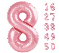 40 Inch Giant Pearlescent Pink Foil Number 8th 18th 28th Birthday Balloons Digit 8 Balloons for Men Women 80th Anniversary Party Decorations Supplies