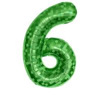 40 Inch Giant Pixel Party Number 6 Balloon Mining Pixel Birthday Decorations Self Inflating Video Game Green Foil Balloon for Kids Boys Girls 6th Birthday Video Game Pixelated Themed Party Supplies