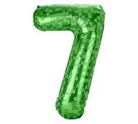 40 Inch Giant Pixel Party Number 7 Balloon Mining Pixel Birthday Decorations Self Inflating Video Game Green Foil Balloon for Kids Boys Girls 7th Birthday Video Game Pixelated Themed Party Supplies