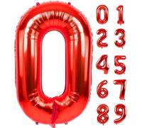 40 Inch Giant Red 0 Numbers Large Foil Mylar Balloons - Large Number Helium Balloons for Birthday, Party, Anniversary, and Celebrations, Big Jumboo Digit Birthday Balloon (40 Inch Red-0)