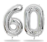40 Inch Giant Silver 6 & 0 Helium Foil Balloons for Girls 60th Birthday Decor, Self Inflating Mylar 60 Balloon Numbers for Man Women Anniversary Party Decorations Supplies