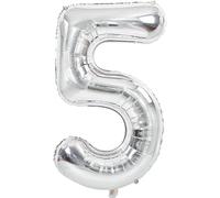 40 Inch Giant Silver Numbers Large Foil Mylar Balloons - Large Number Helium Balloons for Birthday, Party, Anniversary, and Celebrations, Big Jumboo Digit Birthday Balloon (40 Inch Silver-5)