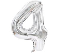 40 Inch Giant Silver Numbers Large Foil Mylar Balloons - Large Number Helium Balloons for Birthday, Party, Anniversary, and Celebrations, Big Jumboo Digit Birthday Balloon (40 Inch Silver-4)