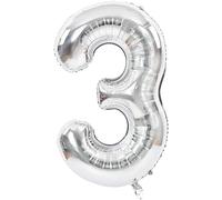 40 Inch Giant Silver Numbers Large Foil Mylar Balloons - Large Number Helium Balloons for Birthday, Party, Anniversary, and Celebrations, Big Jumboo Digit Birthday Balloon (40 Inch Silver-3)