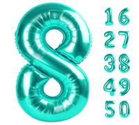 40 Inch Giant Teal Foil Number 8th 18th 28th Birthday Balloons Teal Digit 8 Balloons for Men Women 80th Anniversary Party Decorations Supplies