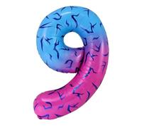 40 Inch Gradient Blue Pink Number 1 Balloon, Abstract Demon Wing Tattoo Pattern Foil Mylar Balloon, K-pop Inspired Aesthetic Party Decorations for 1st Birthday, Anniversary Supplies (Number 9)