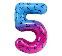 40 Inch Gradient Blue Pink Number 1 Balloon, Abstract Demon Wing Tattoo Pattern Foil Mylar Balloon, K-pop Inspired Aesthetic Party Decorations for 1st Birthday, Anniversary Supplies (Number 5)