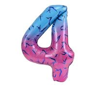 40 Inch Gradient Blue Pink Number 1 Balloon, Abstract Demon Wing Tattoo Pattern Foil Mylar Balloon, K-pop Inspired Aesthetic Party Decorations for 1st Birthday, Anniversary Supplies (Number 4)