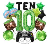 40 Inch Green Pixel Miner Number 4 Balloon Set,15Pcs Large MIning Foil Metallic Balloons Video Game Themed Party Decorations Boys Girls Cubes Boxes (4th) (10th)