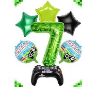 40 Inch Green Pixel Miner Number 6 Balloon Set, 7Pcs Large MIning Foil Metallic Balloons Video Game Themed Party Decorations for Kids' Birthday Anniversary Party (6th)