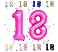 40 Inch Hot Pink 18 Number Balloons,Dark Pink 1 & 8 Foil Large Balloons,16 Big Digit Number Balloon for Girls Women 16th 61th Birthday Anniversary Princess Party Supplies