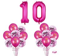 40 Inch Hot Pink Number 10 Balloon 16p12'' Happy 10th Birthday Balloons for Boy/Girls Birthday Decorations10 Year Old, Large Foil Number Balloon Latex Digital Balloons for Him Her 10th Birthday Party