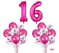40 Inch Hot Pink Number 16 Balloon 16p12'' Happy16th Birthday Balloons for Boys/Girls Birthday Decorations16 Year Old, Large Foil Number Balloon Latex Digital Balloons for Him Her 16th Birthday Party