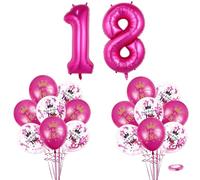 40 Inch Hot Pink Number 18 Balloon 16p12'' Happy 18th Birthday Balloons for Boy/Girls Birthday Decorations18 Year Old, Large Foil Number Balloon Latex Digital Balloons for Him Her 18th Birthday Party